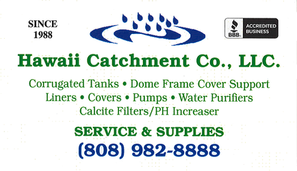 Business card for Hawaii Catchment Co., LLC. Service and Supplies