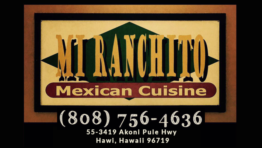 Business card for Mi Ranchito, Mexican Cuisine in Hawi, Hawaii
