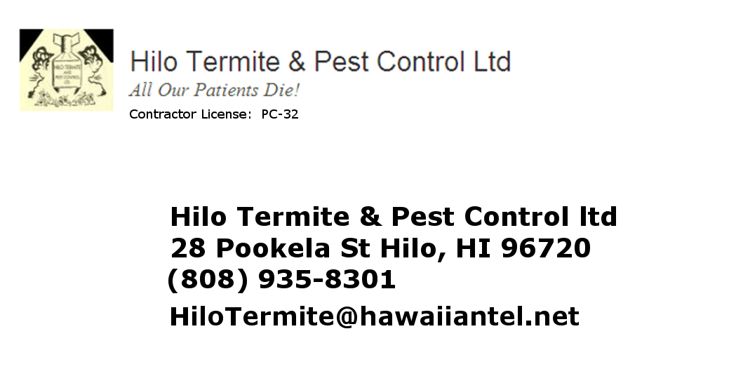 Business card for Hilo Termite & Pest Control, Ltd