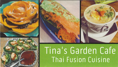 Business card for Tina's Garden Cafe, Thai Fusion Cuisine in Hilo, Hawaii