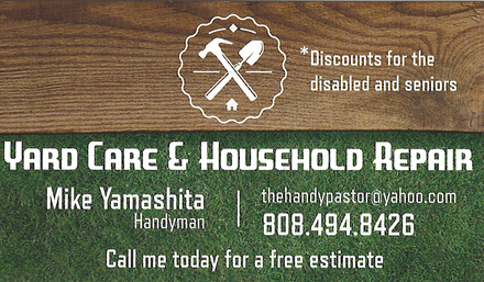 Business card for Mike Yamashita of Yard Care & Household Repair