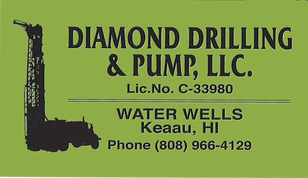 Business card for Diamond Drilling & Pump, LLC in Keaau, Hawaii